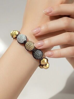 Tai gold hammered ball and crystal bracelet